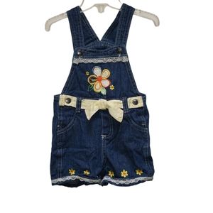 Young Hearts Ruffle Overall Denim Shorts